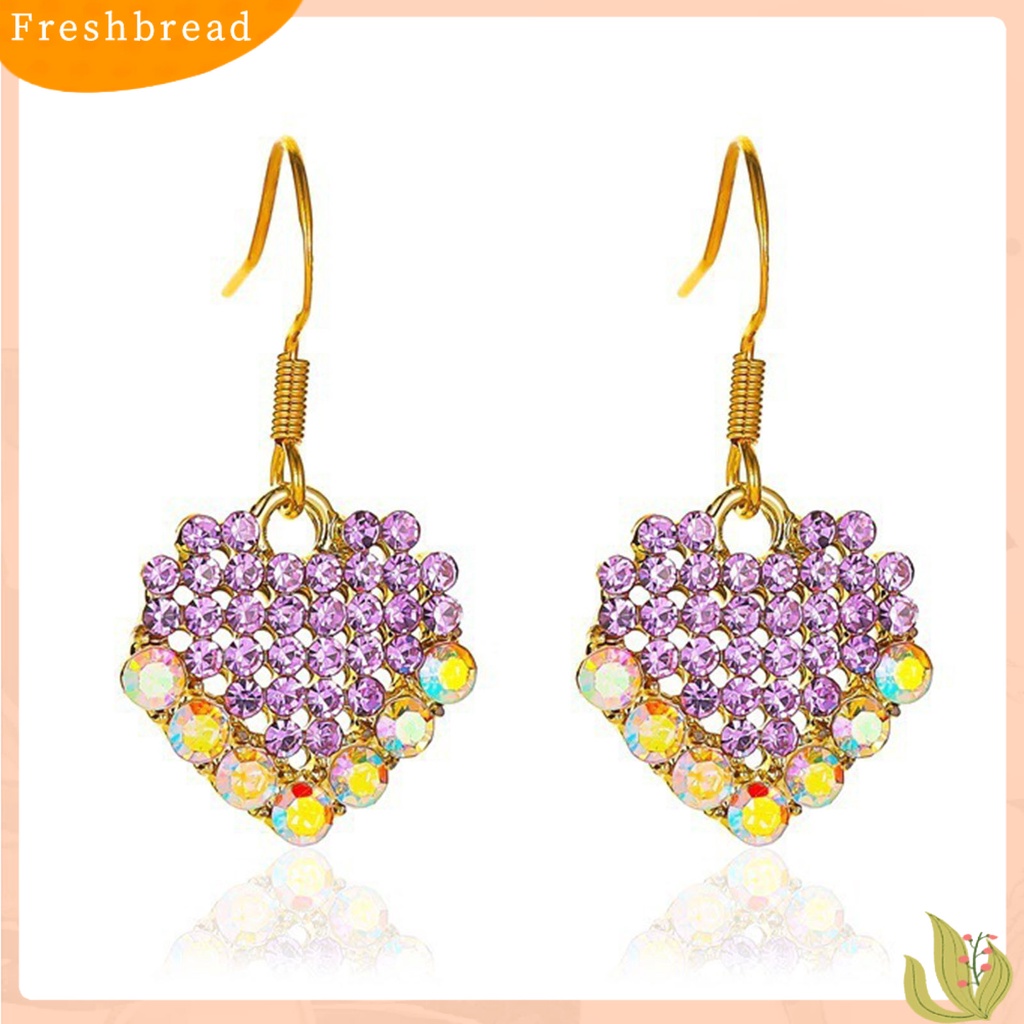 &lt; Freshbread &gt; 1pasang Anting Kait Liontin Hati Berlian Imitasi Berwarna Manis Drop Earrings Untuk Pesta Prom Pernikahan