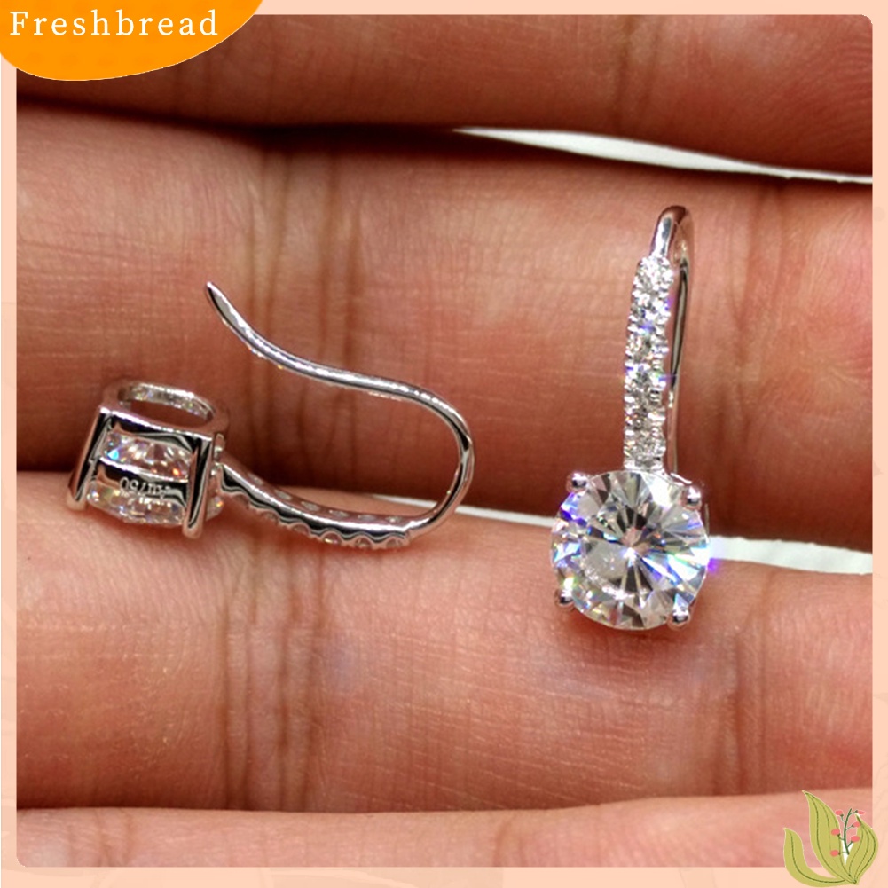 &lt; Freshbread &gt; Wanita Cubic Zirconia Hias Bulat Menjuntai Kait Anting Hadiah Perhiasan Natal