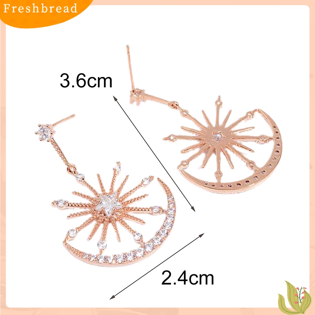 &lt; Freshbread &gt; 1pasang Anting Menjuntai Bulan Bintang Perhiasan Berlian Imitasi Anting Stud Gaya Korea Ringan Untuk Pakaian Sehari-Hari