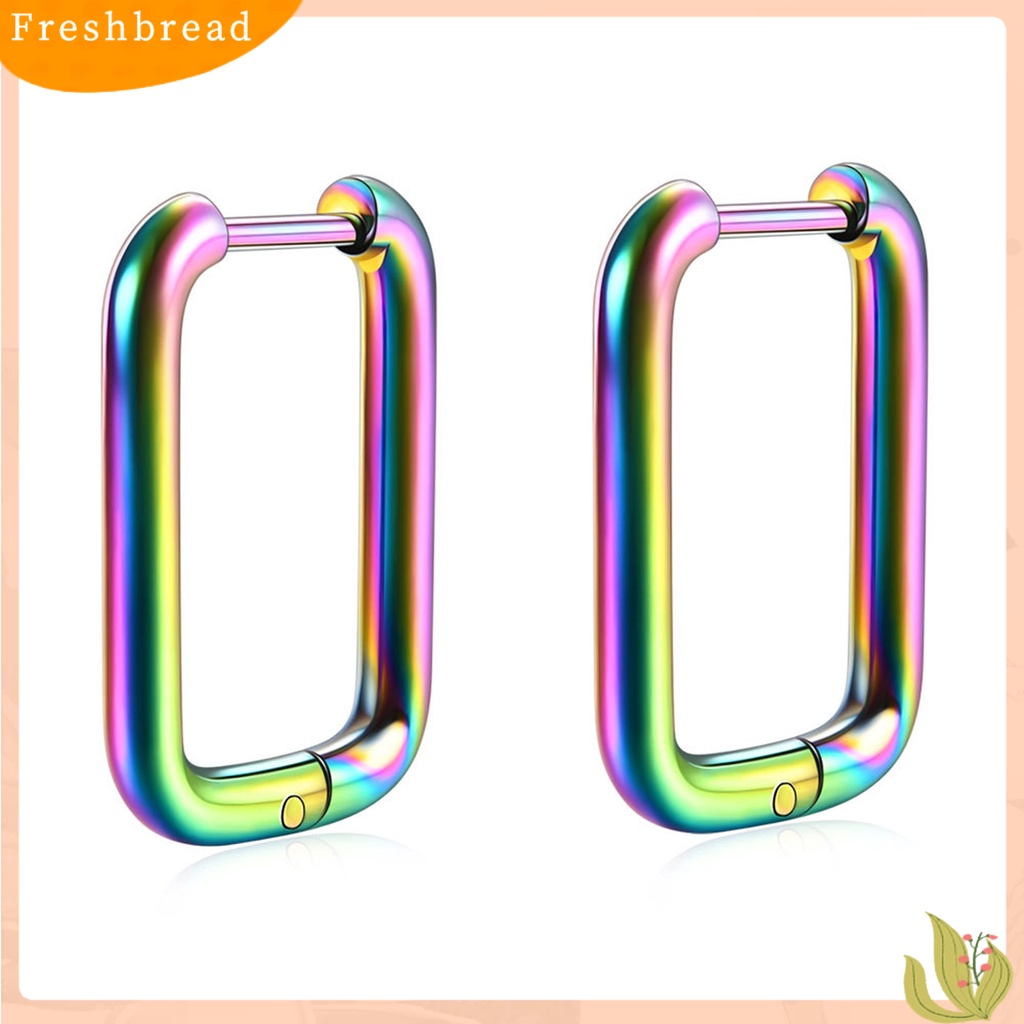 &lt; Freshbread &gt; 1pasang Anting Stud Electroplating Bentuk Geometris Kesederhanaan Temperamen Dekorasi Permukaan Polandia Tahan Luntur Baja Titanium Gesper Telinga Persegi