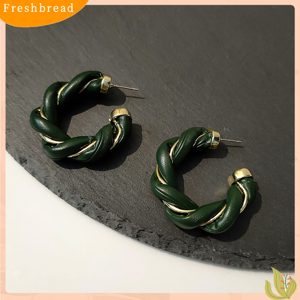 < Freshbread > Memutar Dikepang Hoop Wanita Anting Kulit Imitasi Berliku Elegan Stud Earrings Fashion Jewelry
