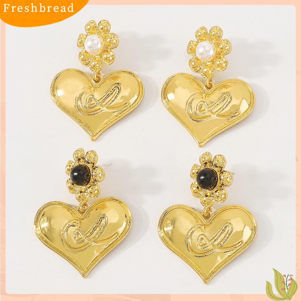 &lt; Freshbread &gt; 1pasang Liontin Anting Temperamen Geometris Jenis Perancis Mutiara Imitasi Bentuk Bunga Berdandan Hias Gaya Istana Vintage Hati Menjuntai Anting-Anting Perhiasan Aksesori