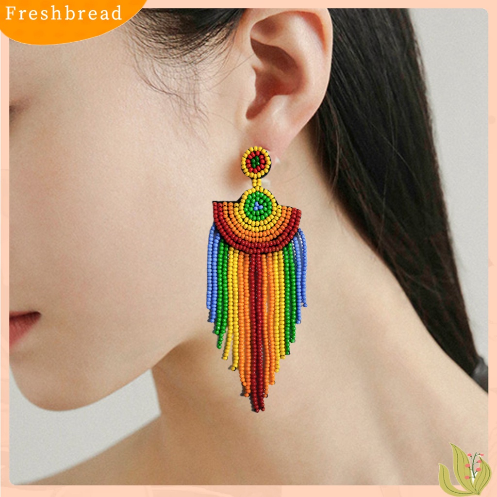 &lt; Freshbread &gt; 1pasang Anting Tusuk Manik-Manik Warna-Warni Jumbai Perhiasan Vintage Manik-Manik Menjuntai Anting Untuk Pacaran