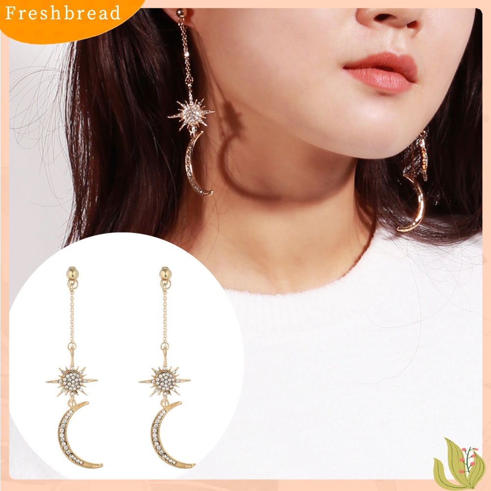 &lt; Freshbread &gt; Fashion Berlian Imitasi Bintang Bulan Sabit Menjuntai Panjang Drop Anting-Anting Wanita Perhiasan