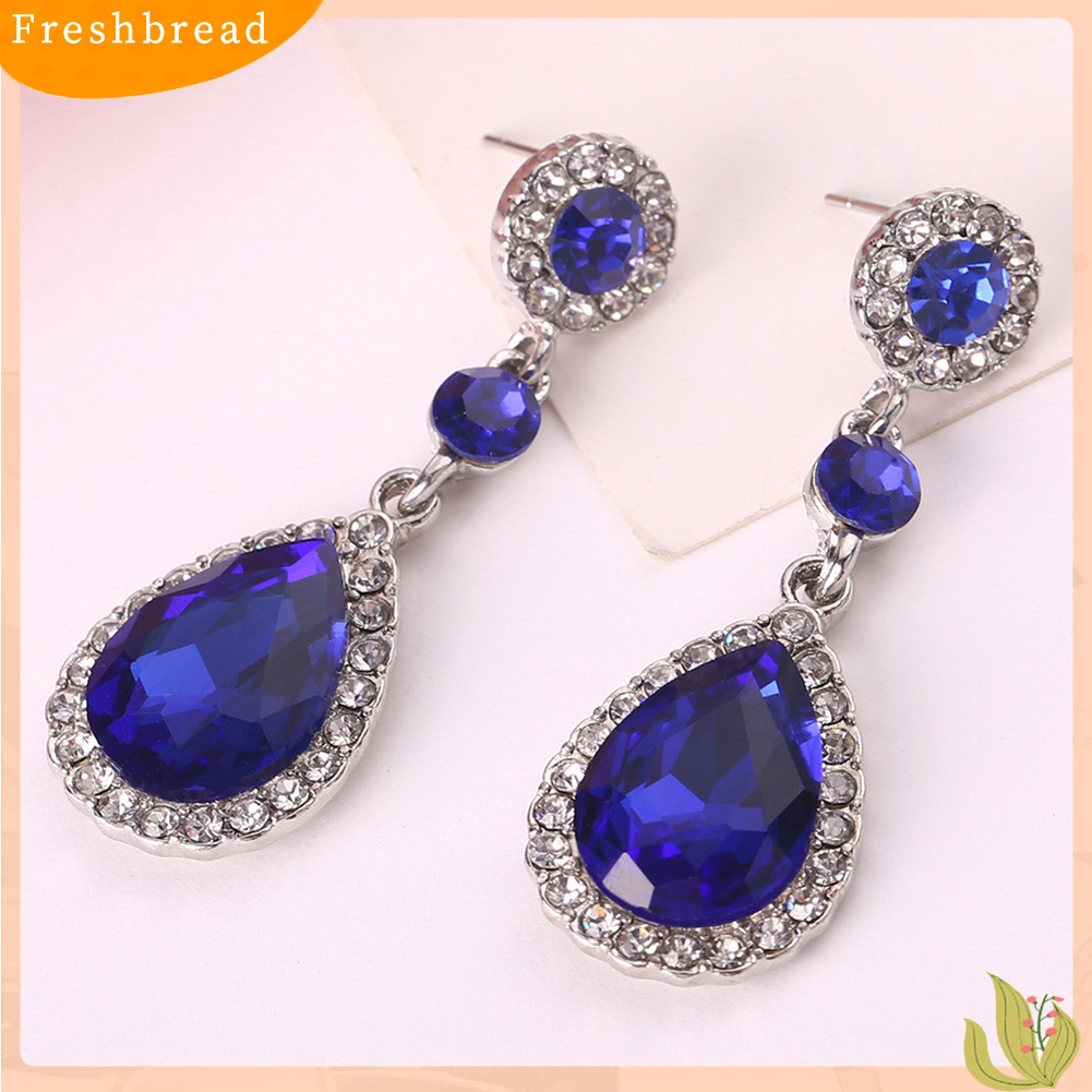 &lt; Freshbread &gt; Pesta Fashion Wanita Berlian Imitasi Mengkilap Bertatahkan Tetesan Air Panjang Menjuntai Stud Earrings