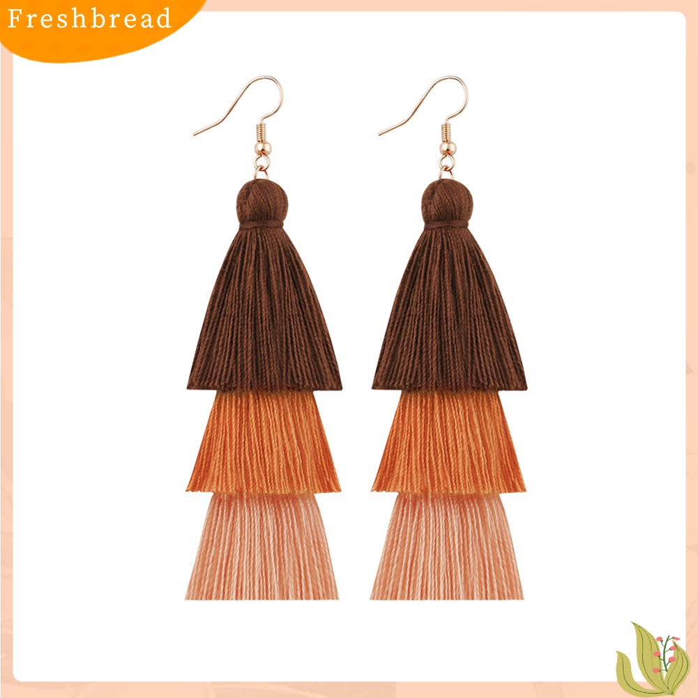 &lt; Freshbread &gt; Bohemian Wanita Panjang Rumbai Fringe Multilayer Menjuntai Kait Anting Perhiasan Hadiah