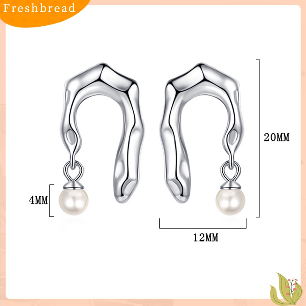 &lt; Freshbread &gt; 1pasang Ear Studs Geometric Irregular Electroplating High Polished Faux Pearl Hias Hypoallergenic Asimetris Wanita Modern Stud Earrings Perhiasan Aksesori