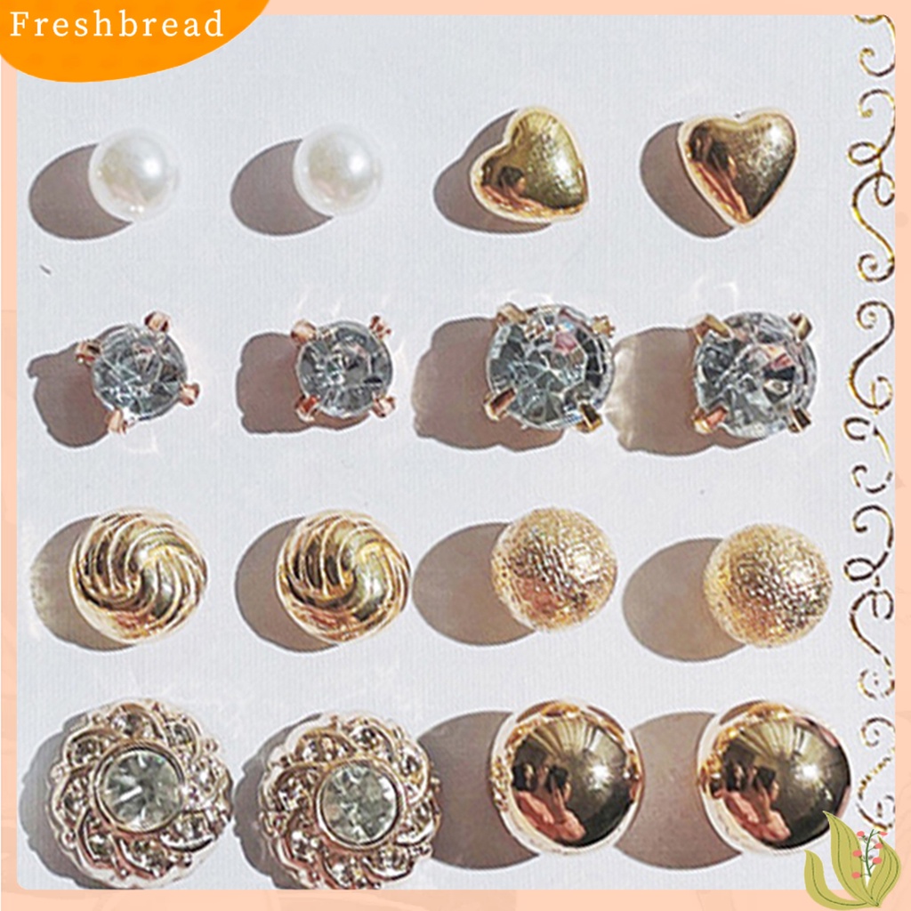 &lt; Freshbread &gt; 12pasang Wanita Stud Earrings Bentuk Bola Gaya Korea Perhiasan Geometri Mutiara Imitasi Menjuntai Anting Perhiasan Hadiah