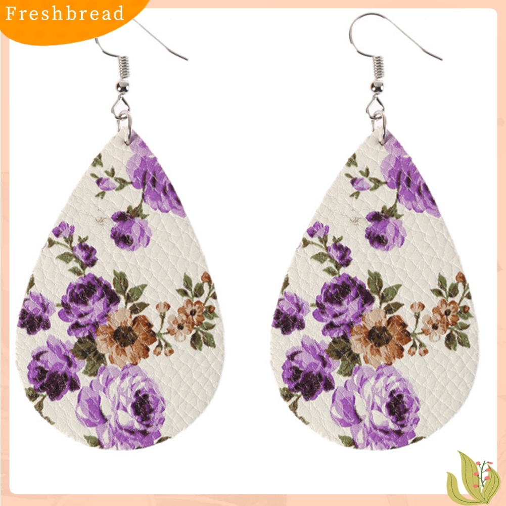 &lt; Freshbread &gt; Boho Wanita Motif Bunga Teardrop Menjuntai Kulit Imitasi Kait Anting Perhiasan