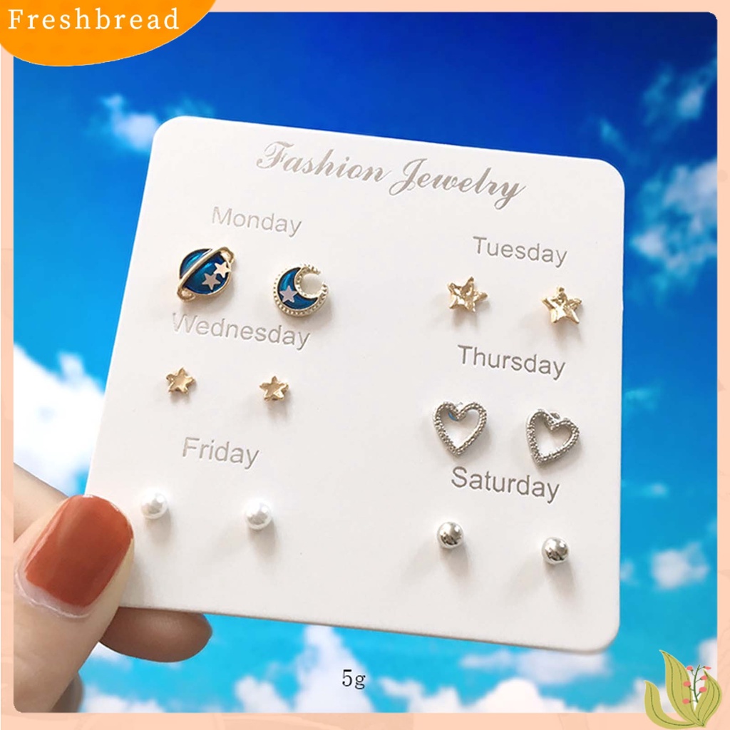 &lt; Freshbread &gt; Anting Tusuk Telinga Tema Minggu Perhiasan Fashion Anting Bintang Alloy Lucu Untuk Pesta