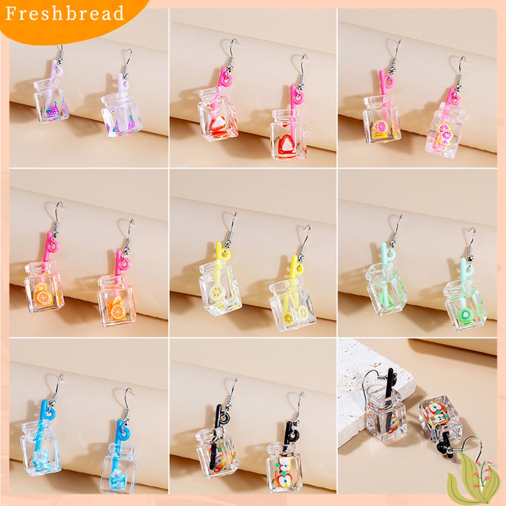 &lt; Freshbread &gt; 1pasang Drop Earrings Indah Ringan Resin Kartun Buah Susu Teh Cangkir Anting Untuk Pesta