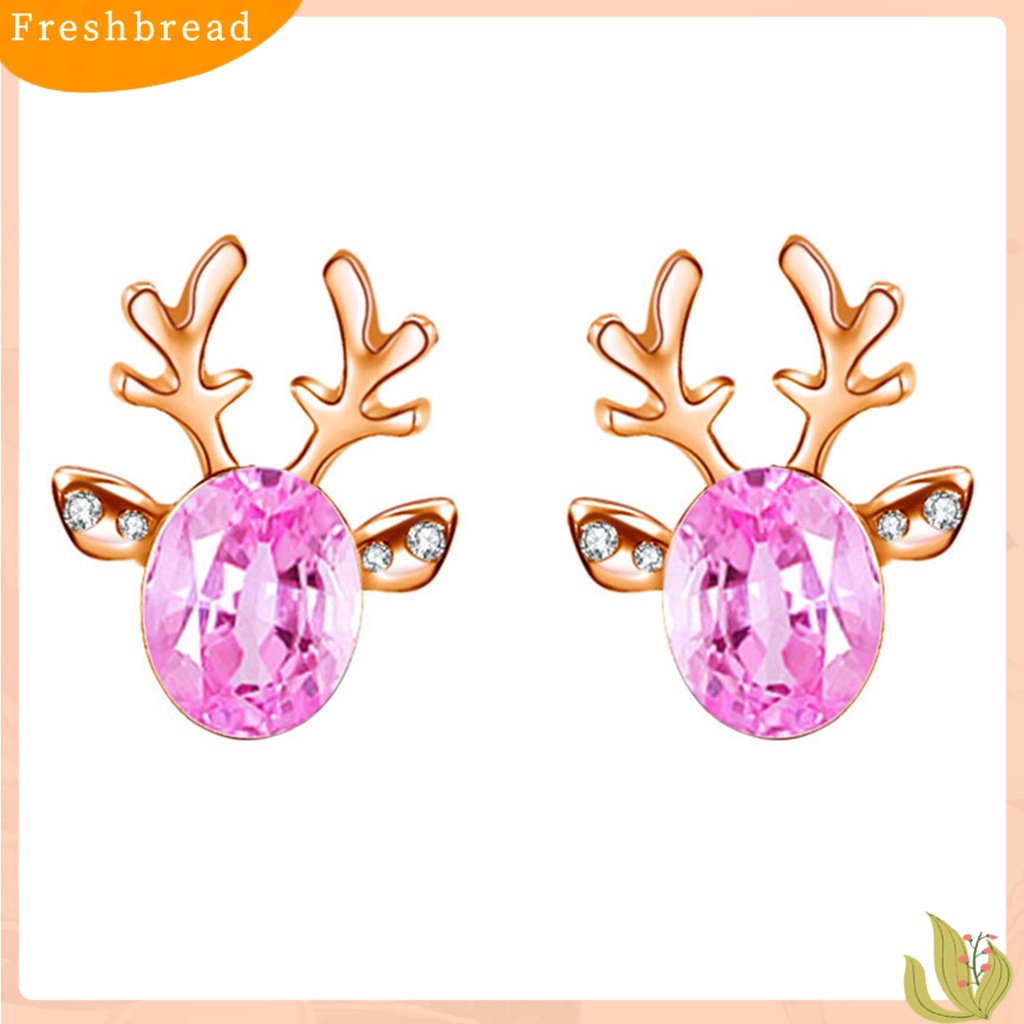 &lt; Freshbread &gt; 2Pcs Natal Ear Studs Boho Faux Gemstone Shiny Rhinestone Hias Festival Hadiah Xmas Tanduk Stud Anting Wanita Perhiasan Pesta Untuk Tahun Baru