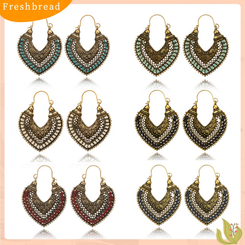 &lt; Freshbread &gt; Retro Bohemian Alloy Berongga Keluar Hati Ukiran Anting Wanita Perhiasan Hadiah