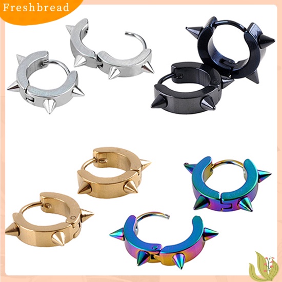 &lt; Freshbread &gt; Unisex Baja Titanium Punk Rivet Ear Studs Spike Hoop Huggie Piercing Earrings