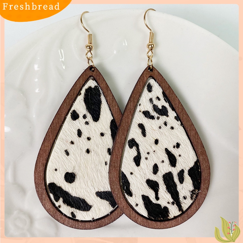 &lt; Freshbread &gt; 1pasang Drop Earrings Leopard Perhiasan Berbentuk Tetesan Air Bohemian Anting Kait Halus Untuk Pakaian Sehari-Hari