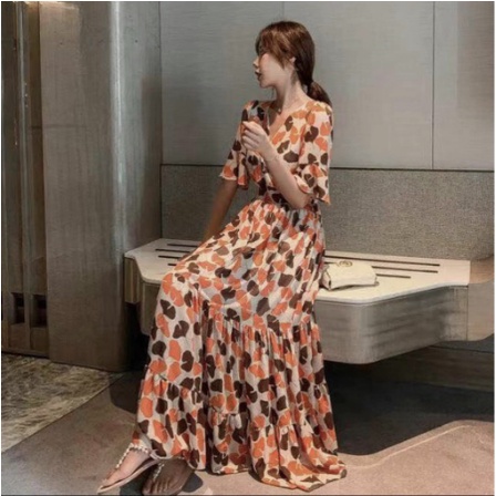Multicolored Maxi Midi Wrap Style Dress in Print - Dress Casual Kasual / Dress Import Impor / Korean