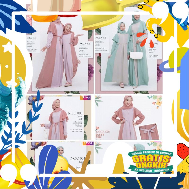 NIBRA'S COUPLE GAMIS IBU NGC 001, GAMIS ANAK NGCA 001 DUSTY BLUE / DUSTY PINK/ kopel ibu copel coupl