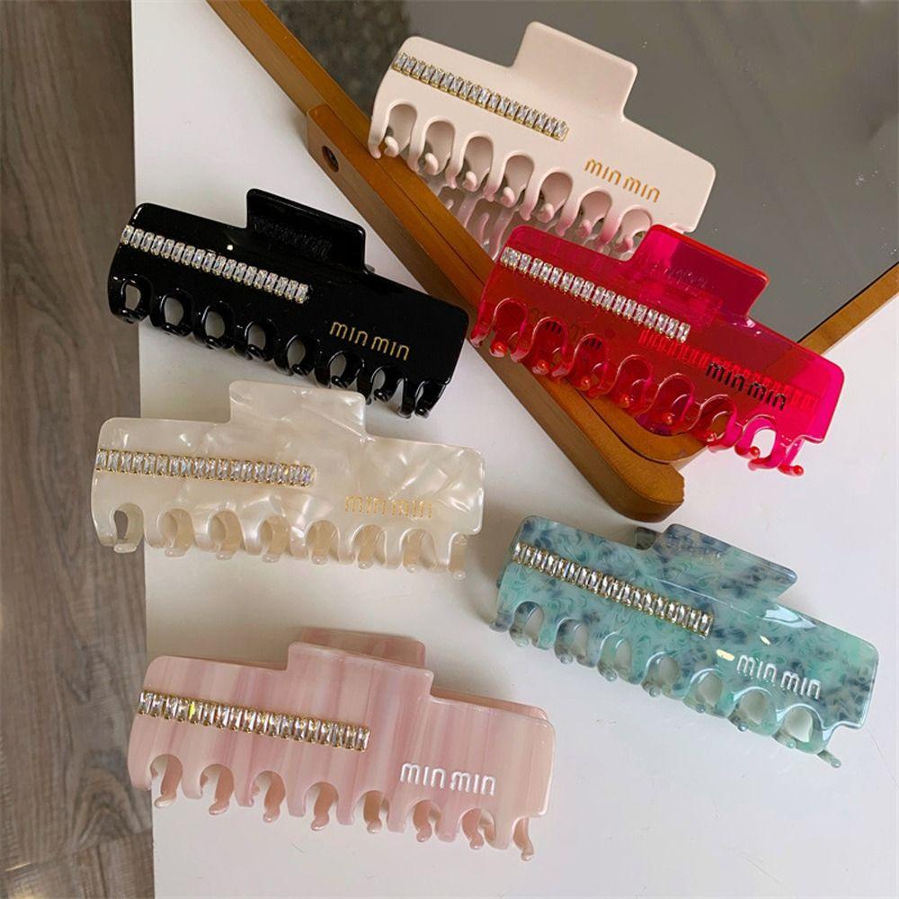 Agustina Asetat Rambut Cakar Temperamen Manis Ins Huruf Untuk Gadis Fashion Hiasan Kepala Berlian Imitasi Zirkon Wanita Klip Rambut