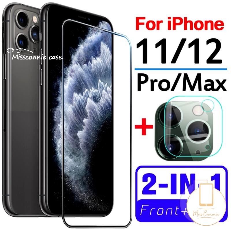 IPHONE 2in1 Screen Protector Pelindung Layar Lensa Kamera Tempered Glass Kompatibel Untuk Iphone7 8 6 6S Plus 11 13 12 14 Pro XR XS X XS Max 13 14 Pro Max SE 2020