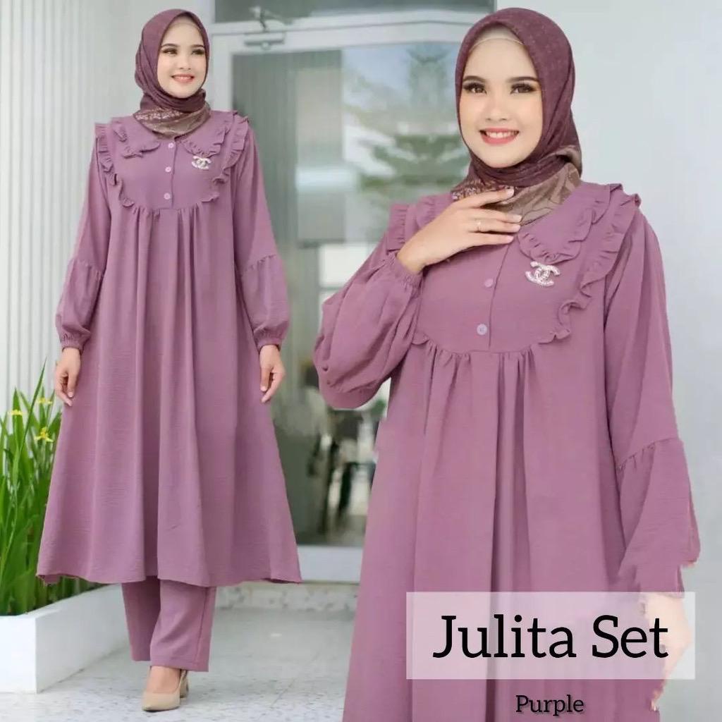 JULITA SET CELANA PLUS TUNIK SIZE JUMBO M L XL XXL BAHAN CRINCLE PREMIUM GAMIS WANITA TERLARIS