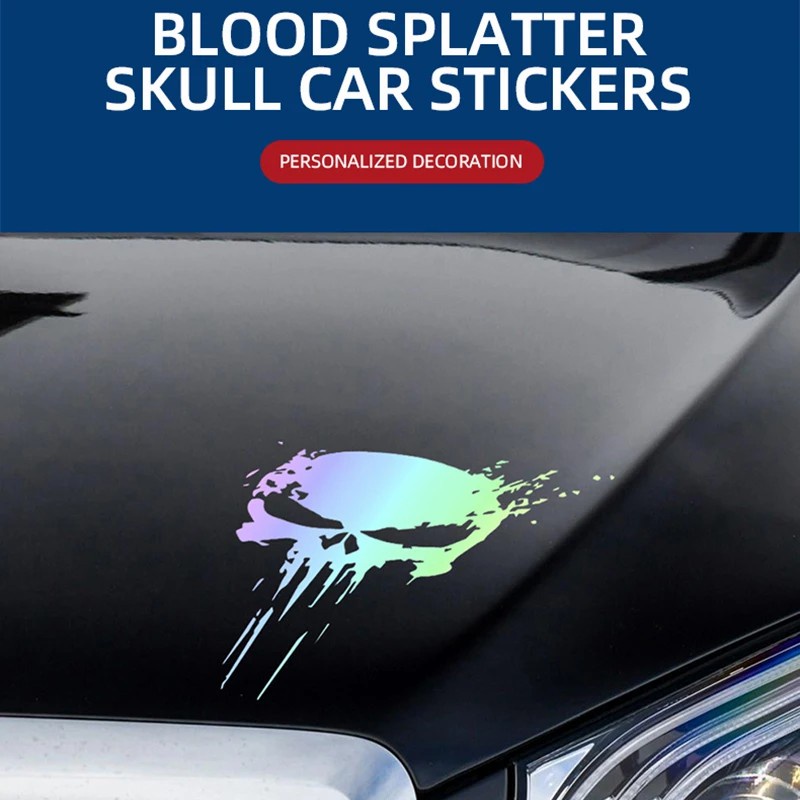 1pc Horror Punisher Tengkorak Stiker Darah Mengerikan Merayap Reflektif Stiker Tahan Air Universal Mobil Motor Dekorasi Motor Mobil Styling Aksesoris