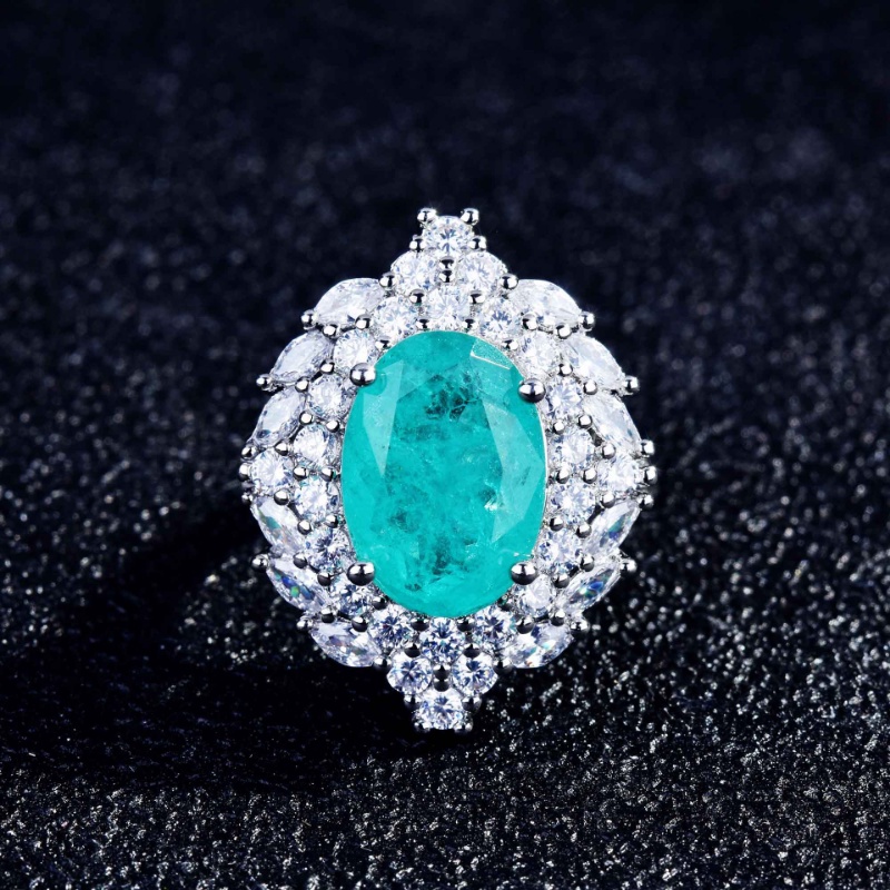 Goldkingdom Fashion Perhiasan Aksesoris Ready Stock Mewah Paraiba Liontin Mewah Set Dengan Penuh Berlian Pajangan Berlian Set Warna-Warni Harta Anting Terbuka Cincin Perempuan