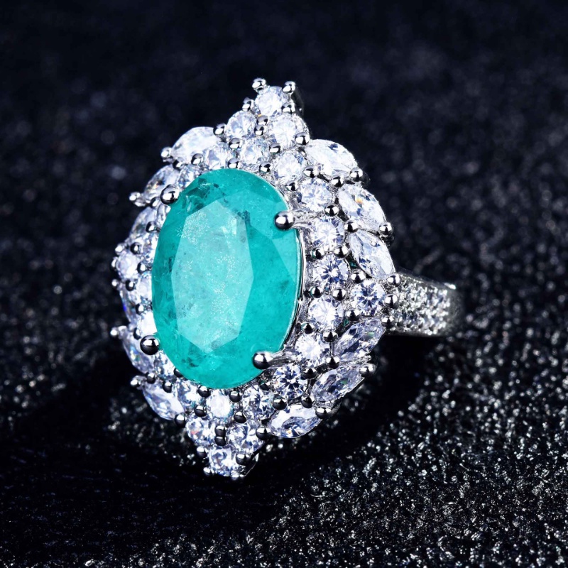 Goldkingdom Fashion Perhiasan Aksesoris Ready Stock Mewah Paraiba Liontin Mewah Set Dengan Penuh Berlian Pajangan Berlian Set Warna-Warni Harta Anting Terbuka Cincin Perempuan