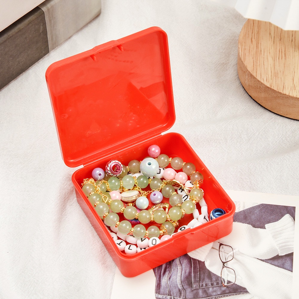 Mini Square Red Plastic Storage Box/Tempat Tahan Debu Cincin Simple Mudah Dibawa/Wadah Kolating Sealed Perhiasan