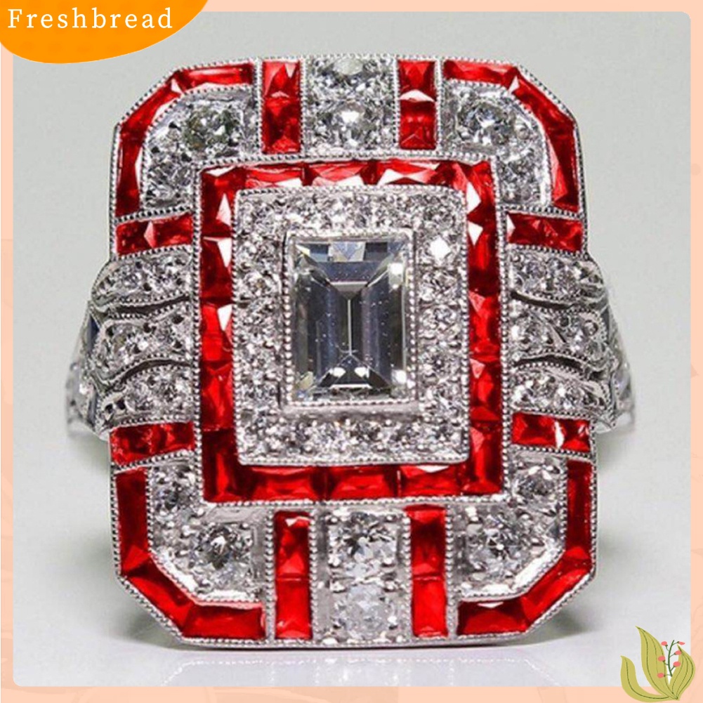 {In Stock} Pernikahan Pertunangan Wanita Retro Cubic Zirconia Bertatahkan Perhiasan Cincin Jari Persegi