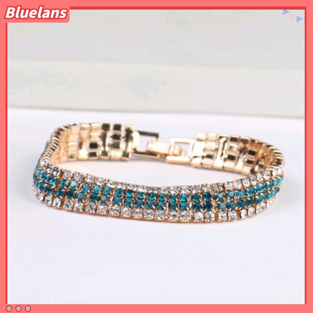 {In Stock} Berlian Imitasi Mewah Wanita Gelang Tembaga Mengkilap Empat Baris Rantai Gelang Perhiasan Aksesori