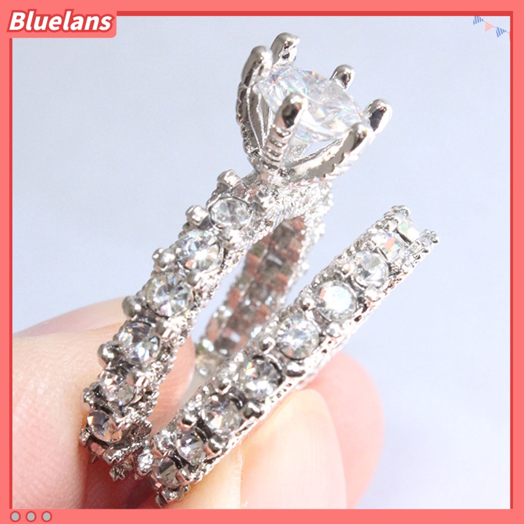 {In Stock} 1pasang Cincin Wanita Full Berlian Imitasi Hias Tidak Luntur Ringan Simetris Pernikahan Circlet Untuk Ulang Tahun