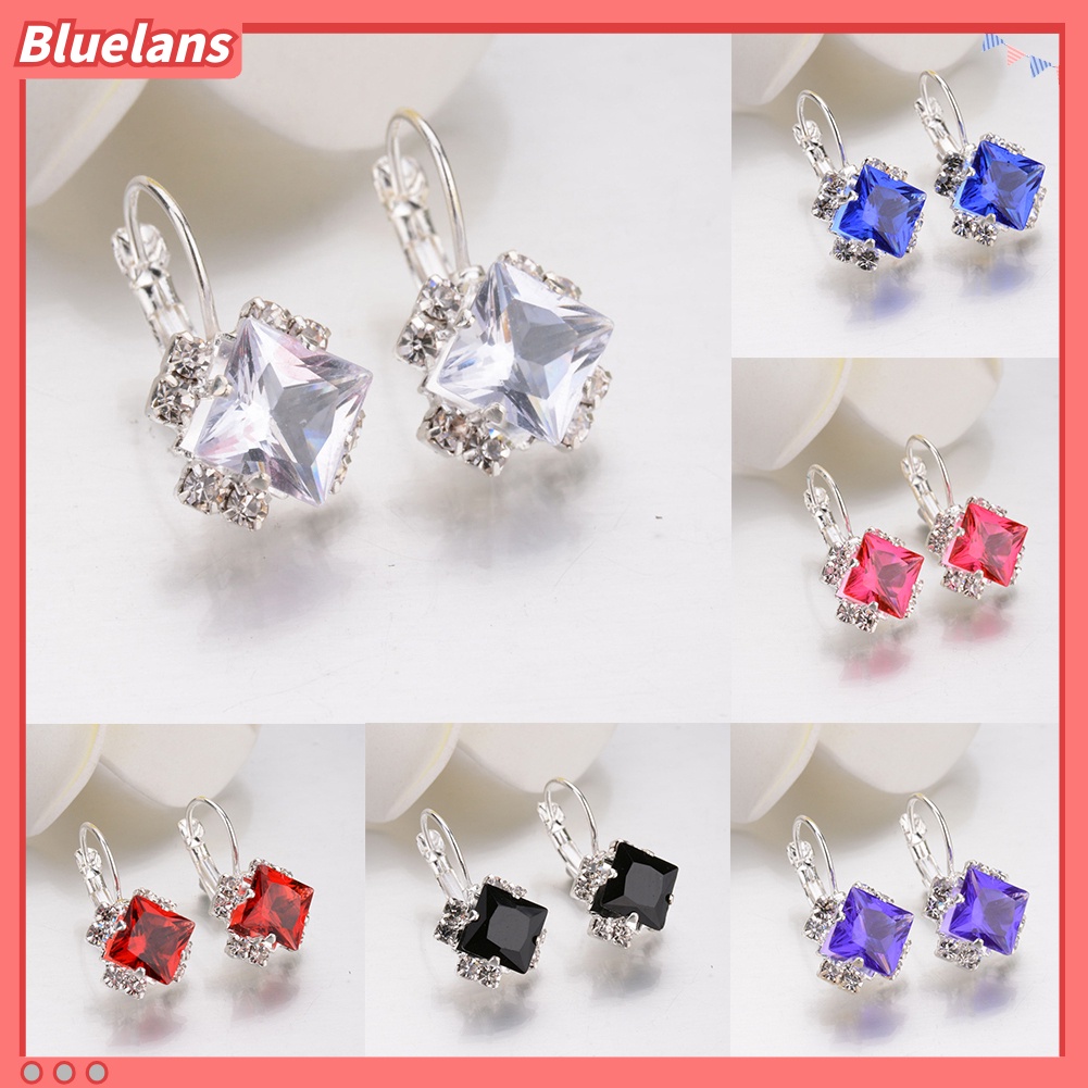 {In Stock} Fashion Wanita Berlian Imitasi Mengkilap Leverback Anting Pernikahan Pertunangan Perhiasan