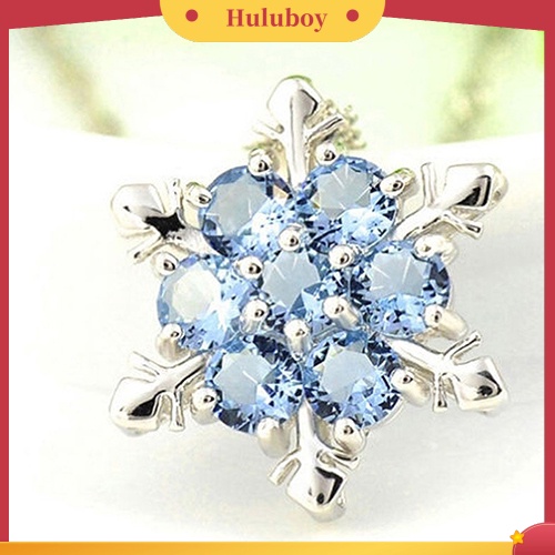 {Ready Stock} Fashion Wanita Perak Berlapis Dazzing Snowflake Biru Berlian Imitasi Kalung Liontin