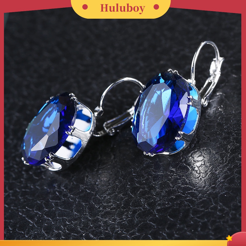 {Ready Stock} Elegan Wanita Oval Batu Permata Imitasi Hias Menjuntai Leverback Earrings Perhiasan Hadiah