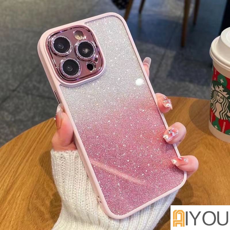 IPHONE Casing Ponsel Bling Glitter Gradasi Mewah Untuk Iphone14 13 12 11 Pro Max Plus Bumper Shockproof Pelindung Lensa Cases Cover