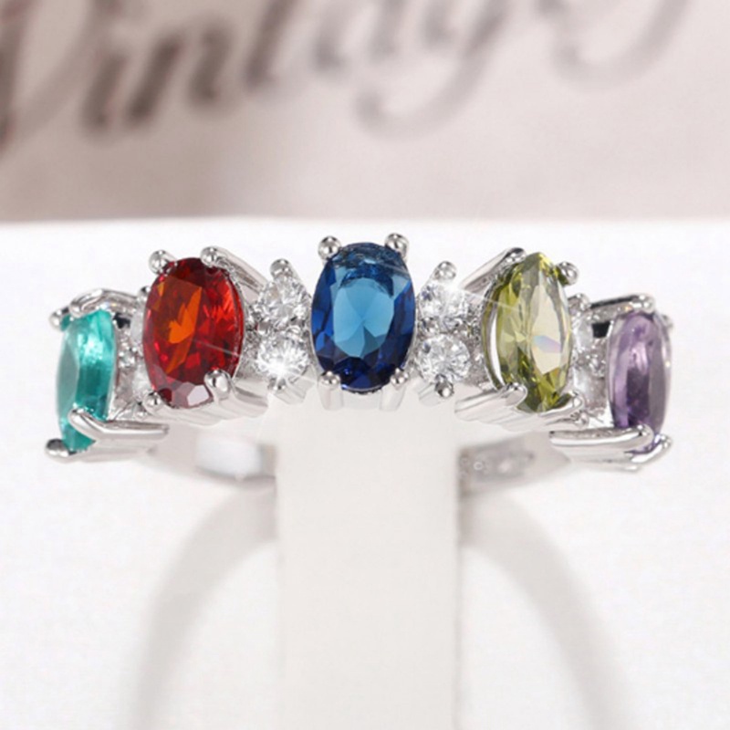 Rainbow Cubic Zirconia Cincin Untuk Wanita Briliant Warna-Warni Pernikahan Band Perempuan Cincin Tunangan Pesta Perhiasan Mewah