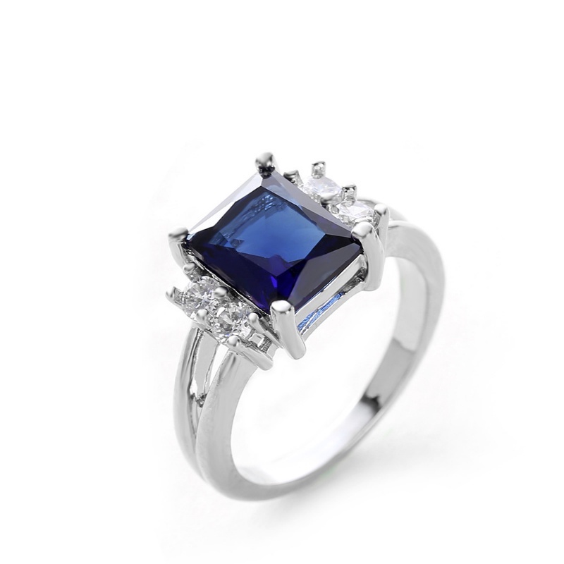 Goldkingdom Aksesoris Perhiasan Fashion Ready Stock Korea Berlian Persegi Cincin Wanita Sederhana Zirkonia Hitam Biru Merah Zirconia Ungu