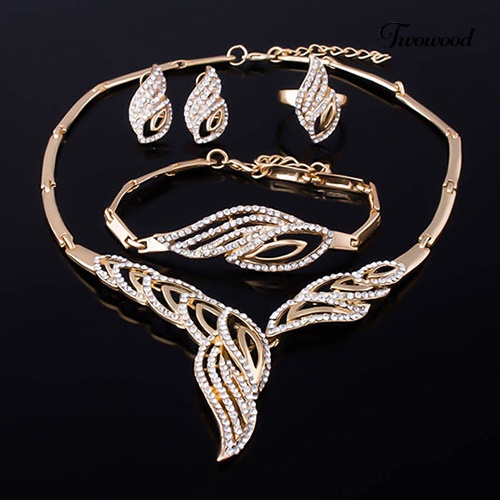 Twowood Pernikahan Pengantin Pesta Bergelombang Berlian Imitasi Choker Kalung Gelang Cincin Anting Set