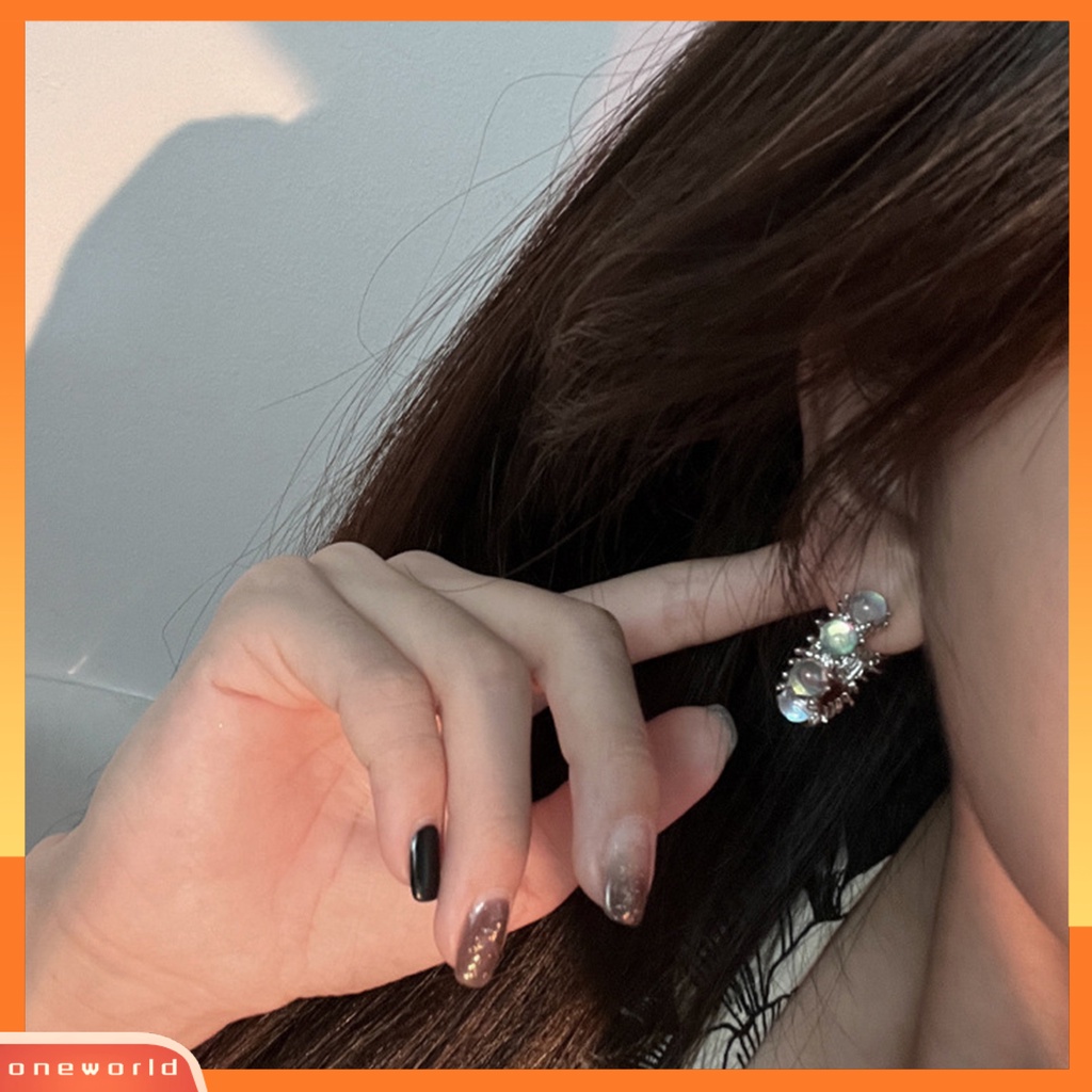 [OWR] 1pasang Ear Studs Bentuk Batu Permata Elegan Mengkilap Serbaguna Dress Up Alloy Manis Keren Gadis Moonstone Anting Perhiasan Fashion