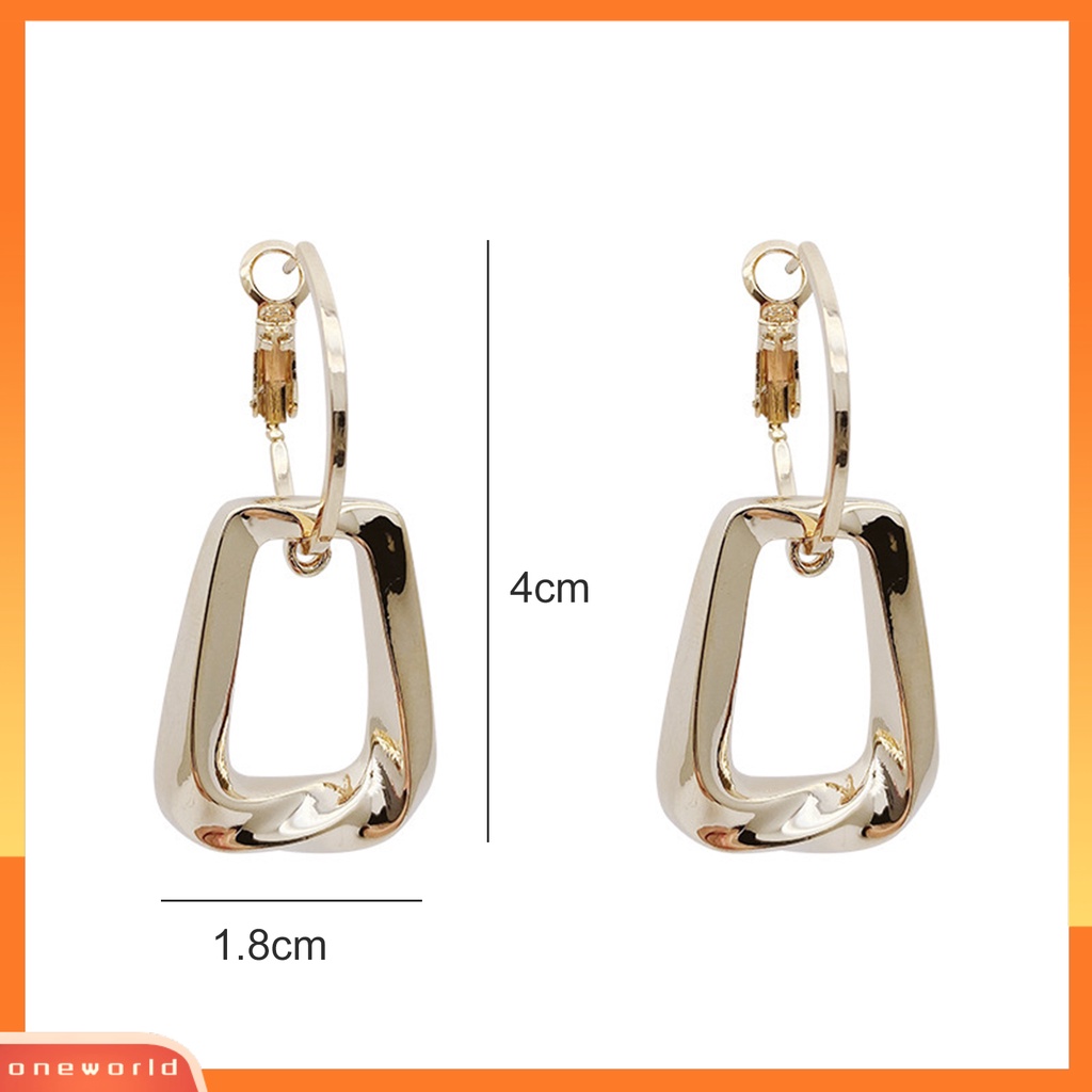 [OWR] 1pasang Liontin Anting Berongga Geometri Pendant High Gloss Menawan Mewah Telinga Ornamen Colorfast Segi Empat Hoop Earrings Perhiasan Aksesori