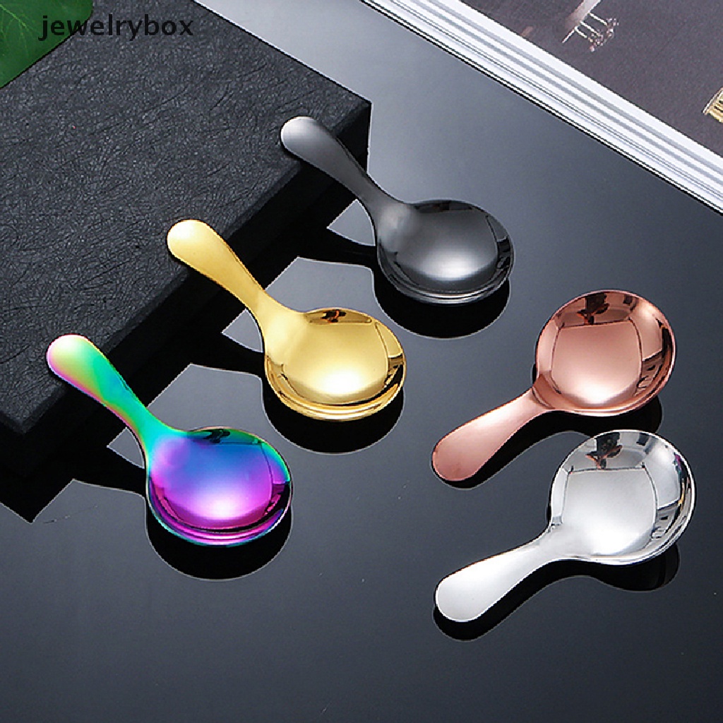 [jewelrybox] Lucu304stainless Steel Gagang Pendek Kepala Bulat Sendok Es Krim Dessert Spoon Butik