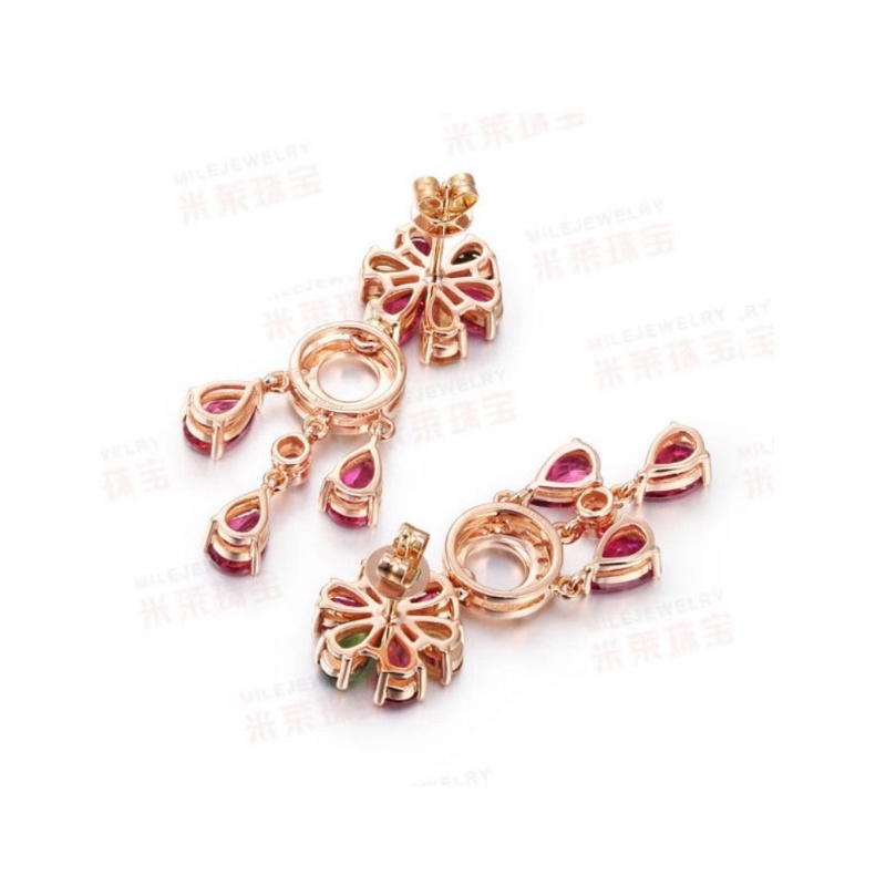 Goldkingdom Aksesoris Perhiasan Fashion Ready Stock Anting Rubellite Korea, Anting Stud Batu Permata Berwarna, Perhiasan set Batu