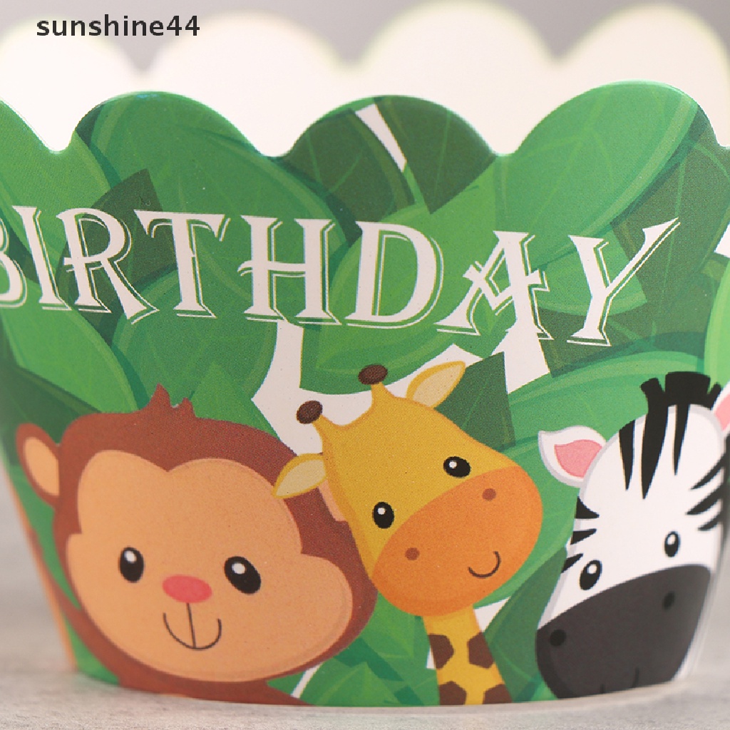 Sunshine 12Pcs Jungle Safari Animal Cupcake Wrapper Hewan Liar Pesta Cupcake Topper ID