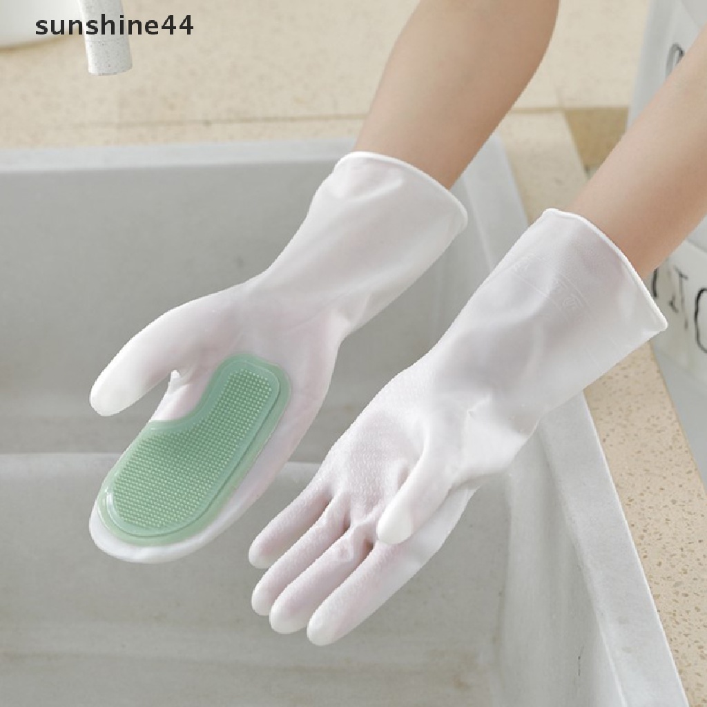 Sunshine1/2pcs Sarung Tangan Cuci Piring PVC Anti Air Pembersih Dapur Cuci Rumah Tangga ID