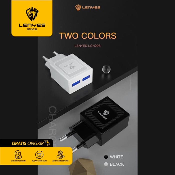 Kepala Charger LENYES LCH098 12W 2.4A 2 USB Adaptor Original + Kabel - MICRO USB original kabel cable casan travel charger tc android usb charger micro usb type c batok kepala charger