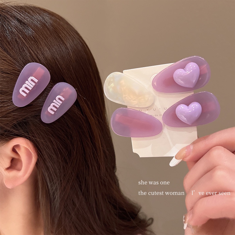 Creamy Purple Hair Clip Poni Jepit Samping Depan Dahi Hair Card Duckbill Sepasang