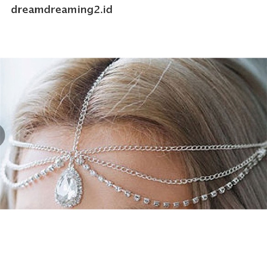 (hot) Kristal Dahi Kalung Wanita Kristal Rumbai Rambut Rantai Tiara Tetesan Air Rambut//