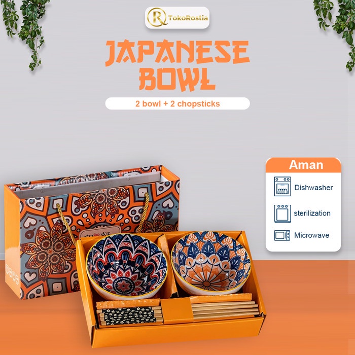 Terlaris Mangkok Jepang Bohemian Keramik Dan Sumpit Set 2 Hampers