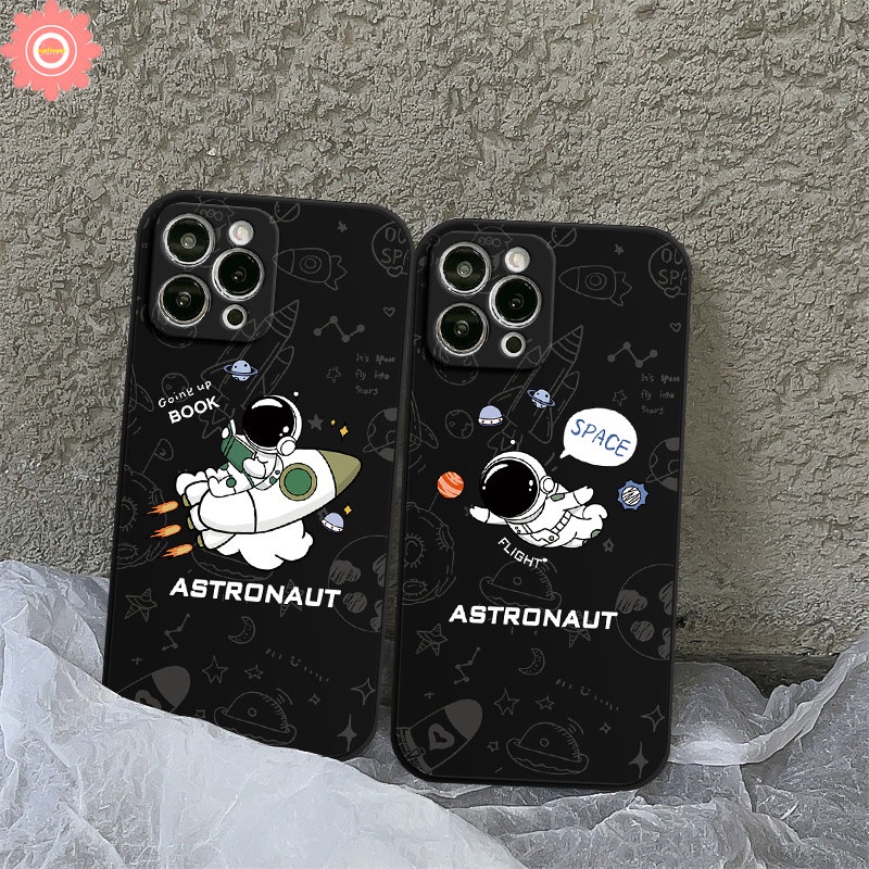 IPHONE Casing Kartun Yang Indah Kompatibel Untuk Iphone11 12 13 14 Pro Max 7Plus 6 7 8 6S Plus XR X XS Max SE 2020 Kartun Lucu Luar Angkasa Astronot NASA Lembut Tpu Penutup Tepi Lurus