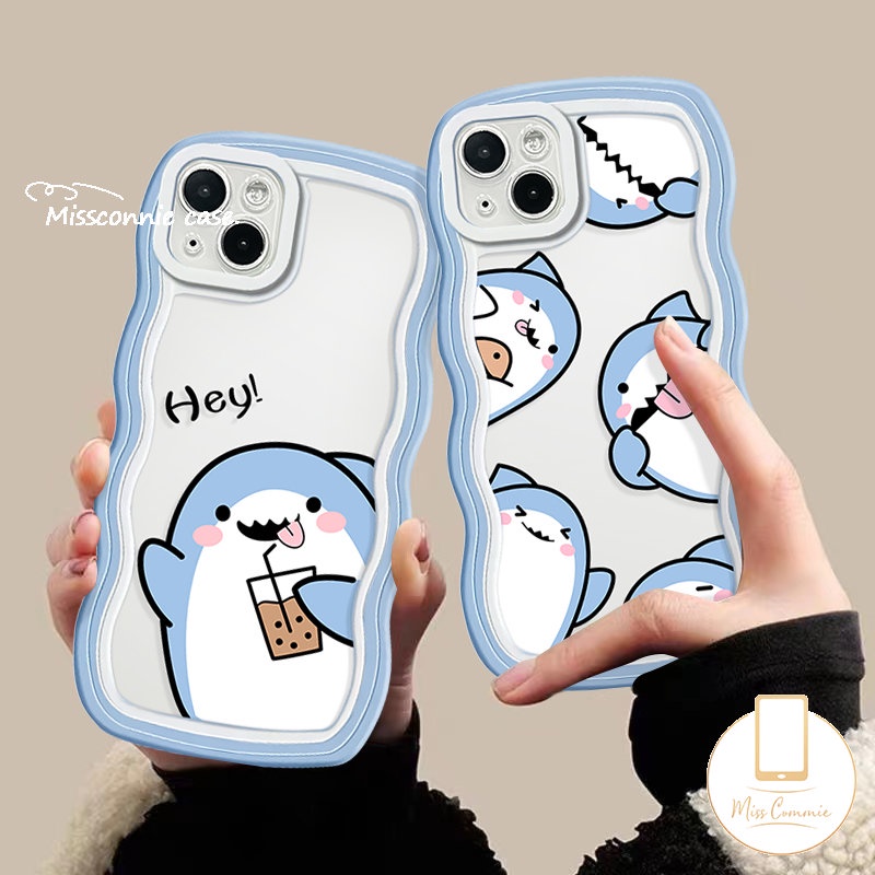 Casing Kartun Redmi 12C 9A 10C A1 10A 9 10 A1+9T 9C NFC POCO M3 X3 NFC Pro Redmi Note 9s 11s 9 8 11 10s 10 11Pro 10Pro Max Mi 11T Pro Soft Tpu Wavy Edge Cute Shark Milk Tea Cover/Penutup Teh Susu